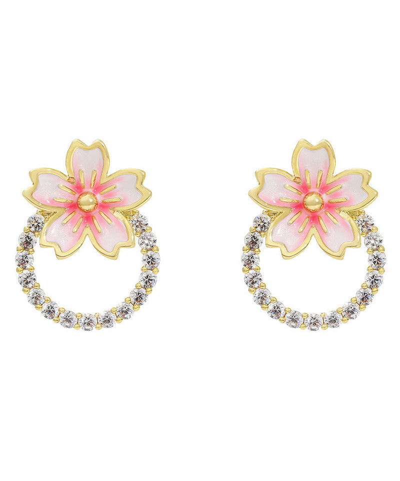 Diy Pink 14k Gold Zircon Oil Drip Stud Earrings