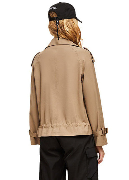 Khaki Peter Pan Collar Double Breast Cotton Short Coat Fall