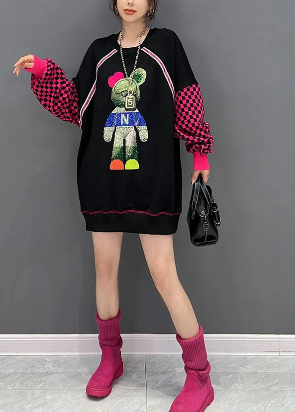 Black O-neck Animal Print Pullover Long Sleeve