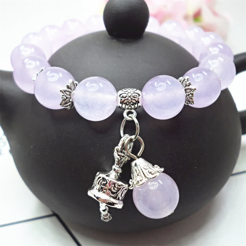 Buddha Stones Crystal Chalcedony Stone Energy Beaded Bell Charm Bracelet