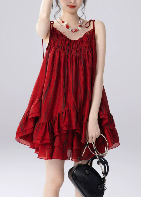 Red Ruffled Spaghetti Strap Top and Skirts Two Pieces Set Summer