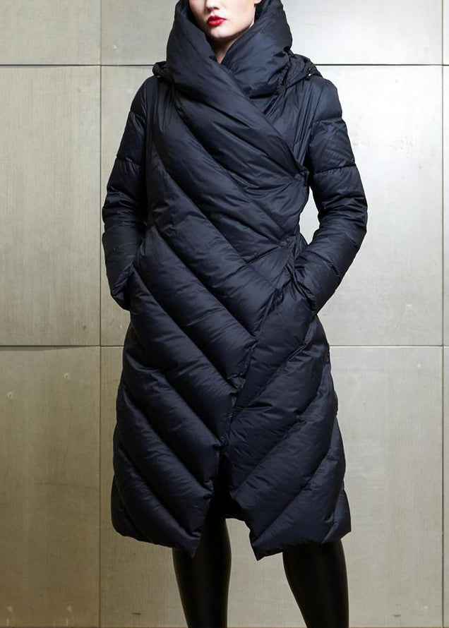 Black Button Patchwork Duck Down Coat Winter