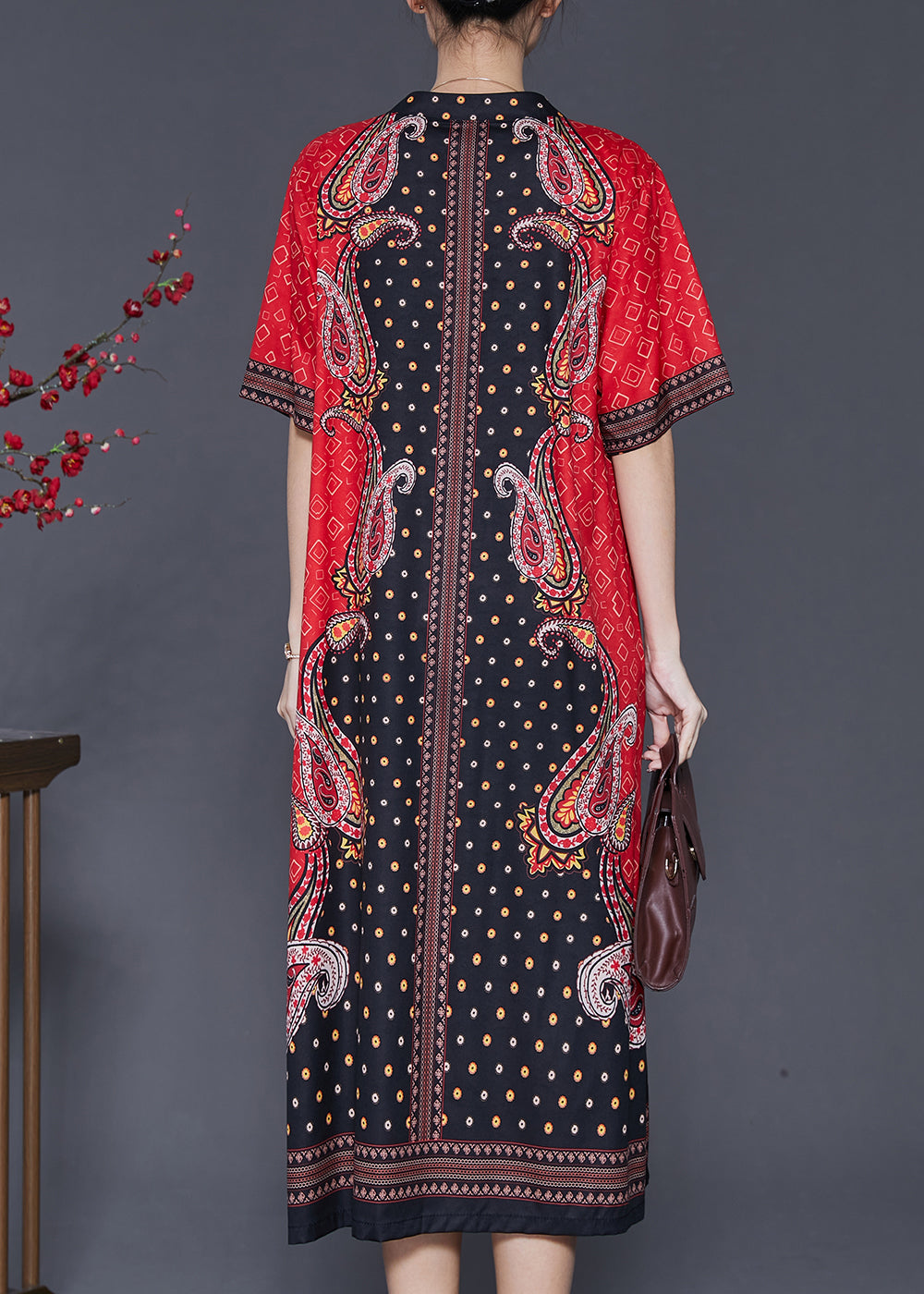 Red V Neck Print Chiffon Holiday Dresses Summer
