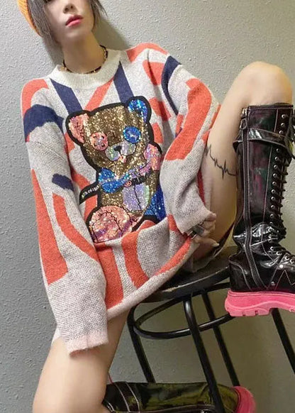 Stylish Apricot O-neck Patchwork Loose Fall Knit Sweater