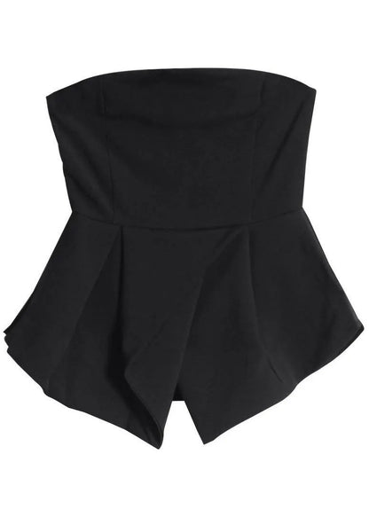 Black Cold Shoulder Slash Neck Asymmetrical Design Breast Wrapping Cotton Top Summer
