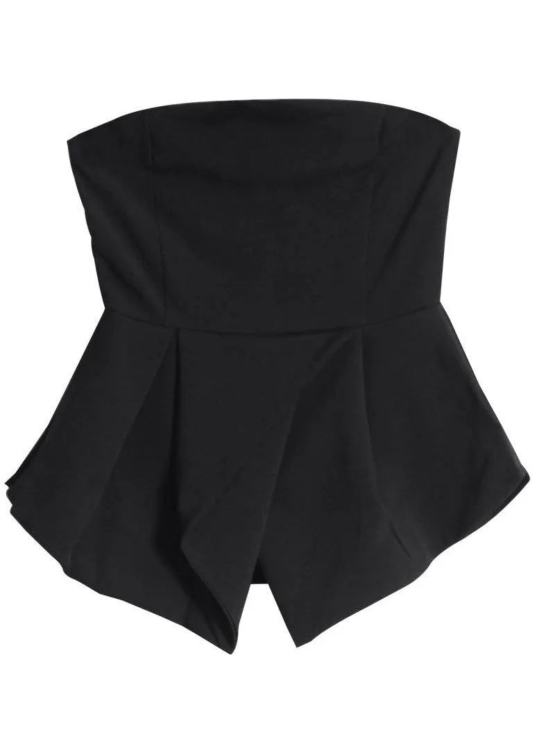 Black Cold Shoulder Slash Neck Asymmetrical Design Breast Wrapping Cotton Top Summer