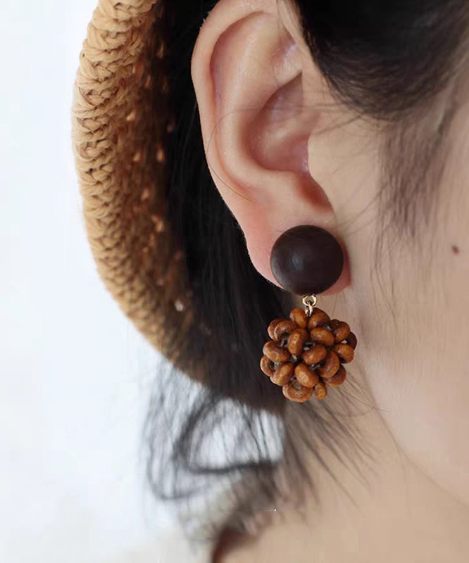 Brown Sterling Silver Pinecone Drop Earrings