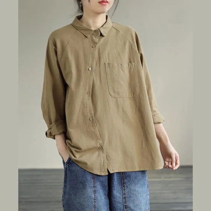 Diy Khaki Tunics for Lapel Pockets Clothing Spring Shirt