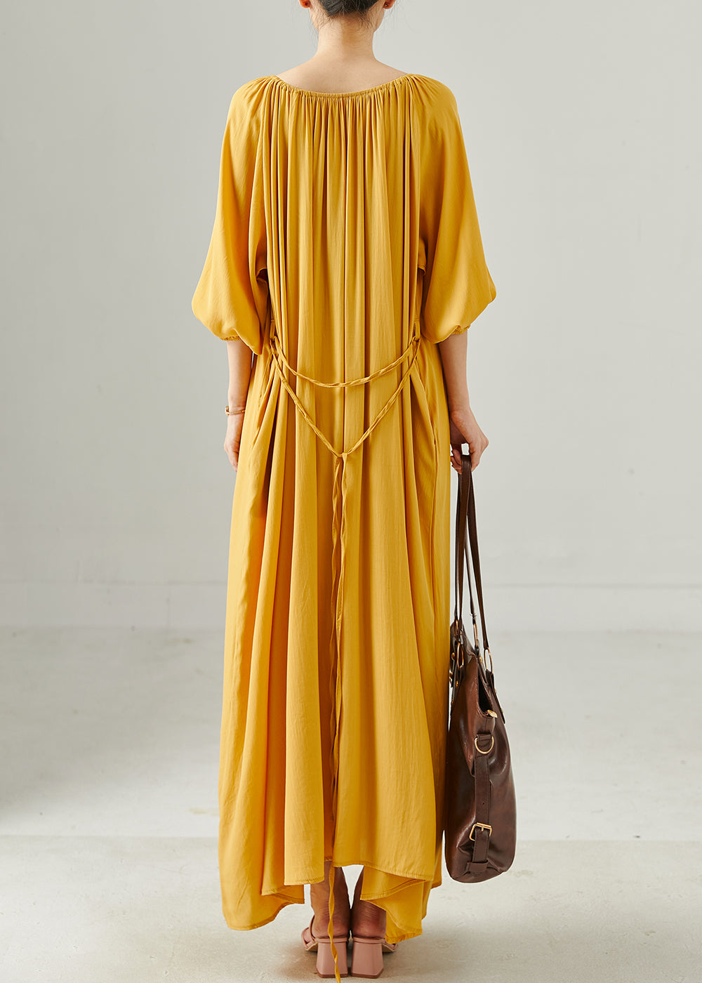 French Yellow Oversized Cotton Dress Summer