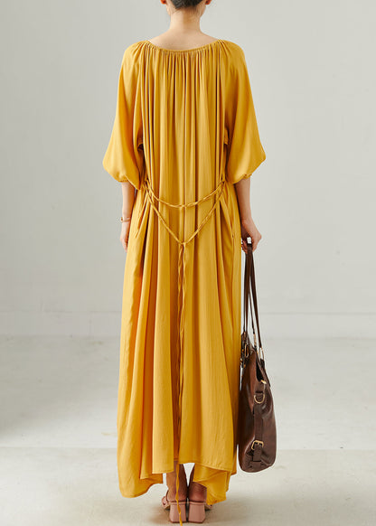French Yellow Oversized Cotton Dress Summer