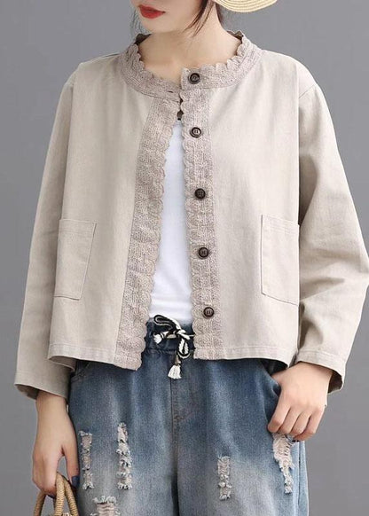Black Button Embroidered Fall Denim Coat