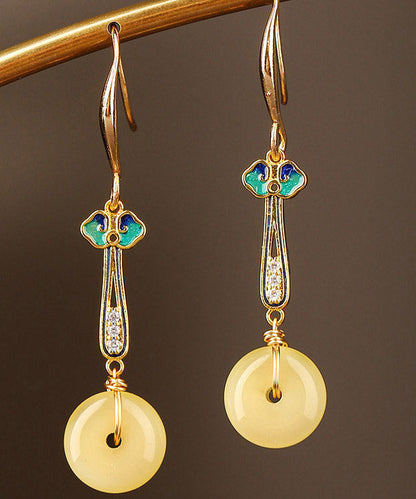 Yellow Sterling Silver Cloisonne Coloured Glaze Zircon Drop Earrings