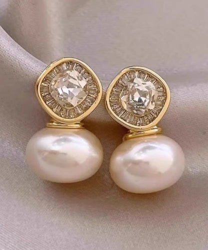 Style Gold Copper Alloy Zircon Pearl Stud Earrings