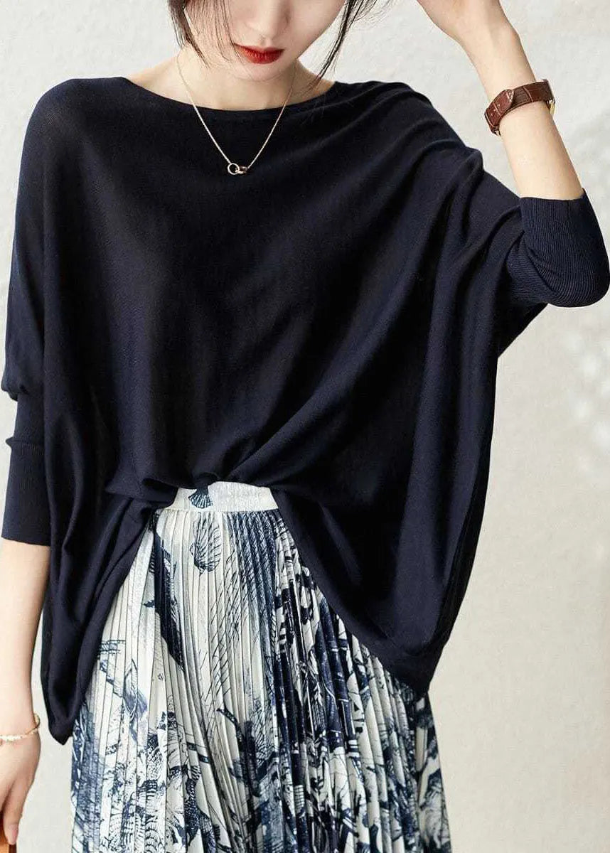 Navy O-neck Oversized Knit Top Batwing Sleeve