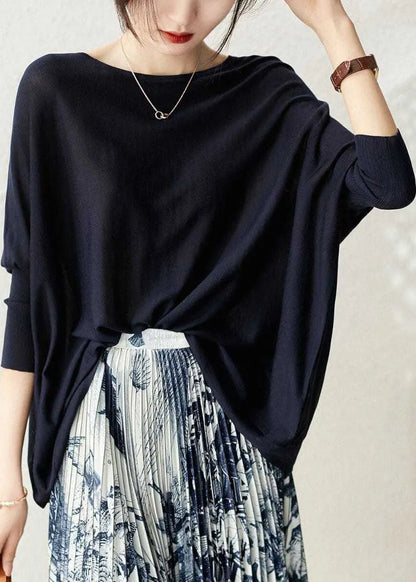 Navy O-neck Oversized Knit Top Batwing Sleeve