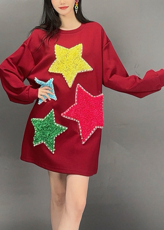 Italian Black O-neck Nail Bead Patchwork Sweatshirts Fall