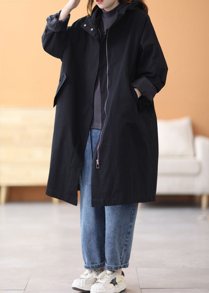 Army Green Hooded Oversized Cotton Trench Coats Spring