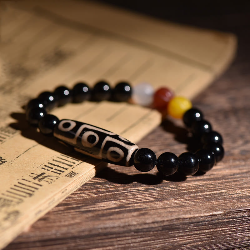 Buddha Stones Tibetan Natural Nine-eye Dzi Bead Wealth Power Bracelet