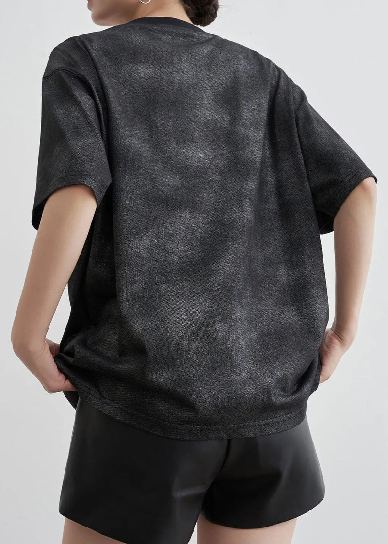 Black O Neck Hollow Out Cotton T Shirt Summer