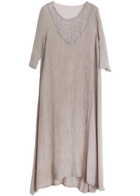 Art Nude Cinched Pockets Patchwork Maxi Summer Linen Dress