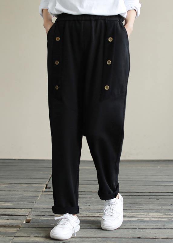 Vivid Black Jeans Spring Elastic Waist Patchwork Work Pant