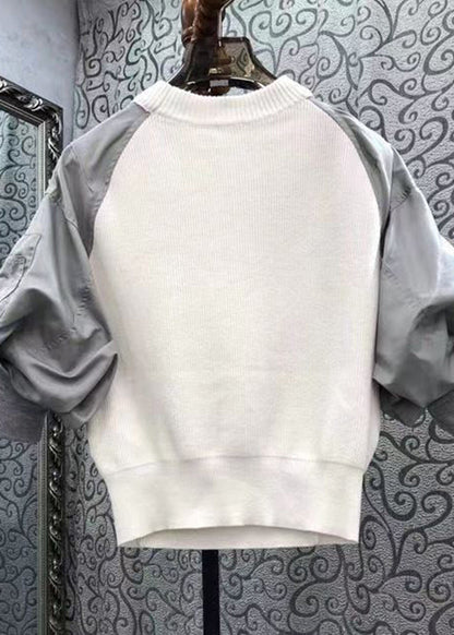 Early Spring Army Green O-neck Patchwork Knitted Top
