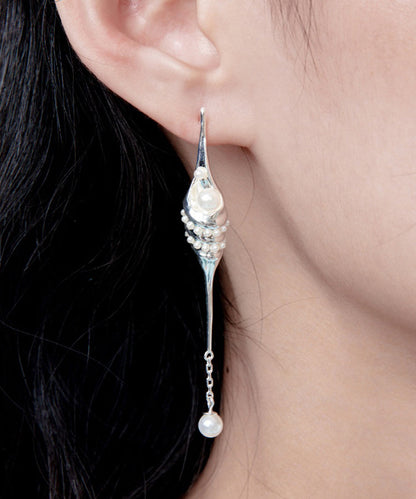 Tears of the Sea God Silver Pearl Tassel Silver Drop Earrings