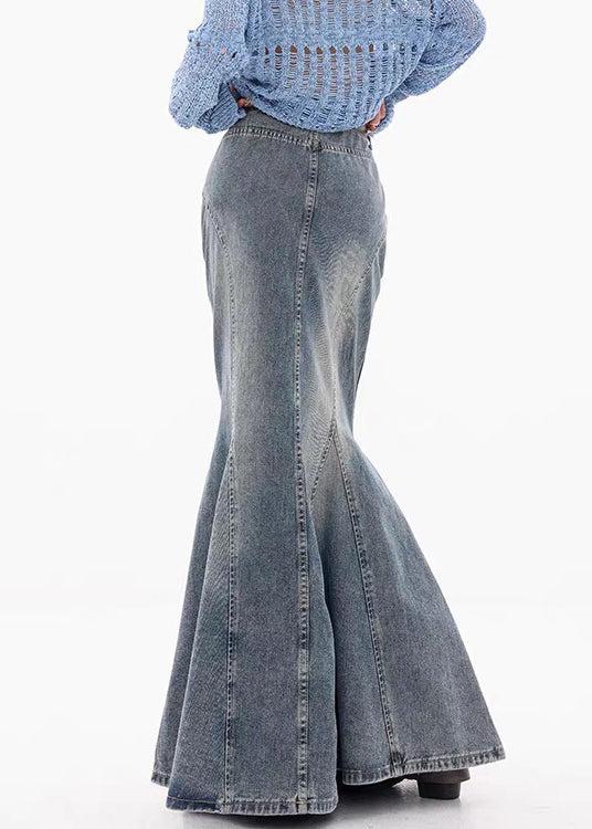 Blue Button Original Design Fishtail Skirts High Waist Fall