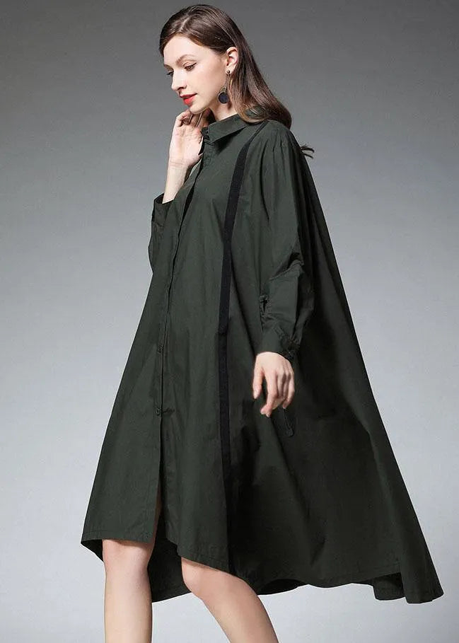 Tea Green Peterpan Collar Button Patchwork Fall Cotton Long Shirt