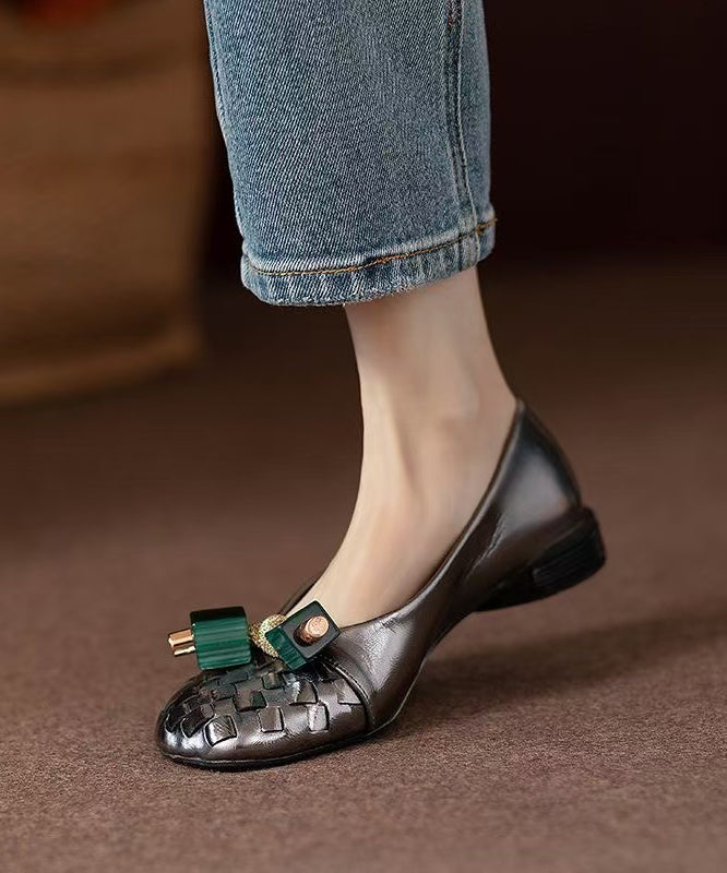 Comfortable Black Beaded Bow Flat Shoes