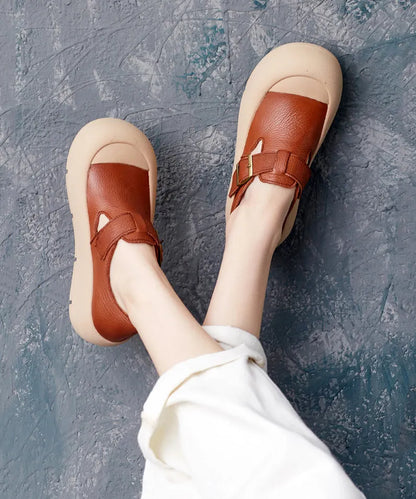 Brown Cowhide Leather Splicing Flats Penny Shoes