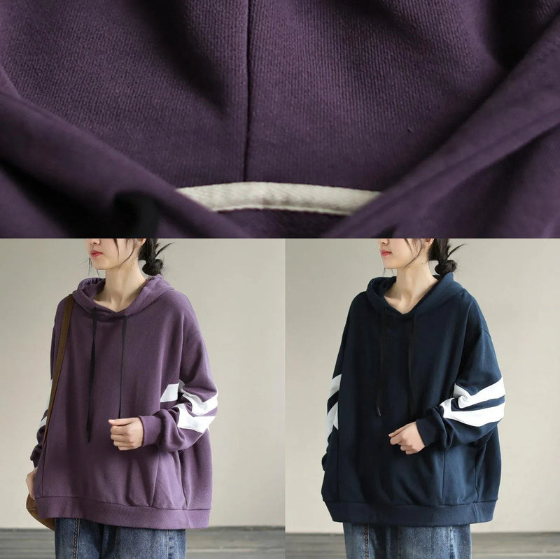 Hooded Cotton Spring Tunic Pattern Work Outfits Purple Sweatshirt