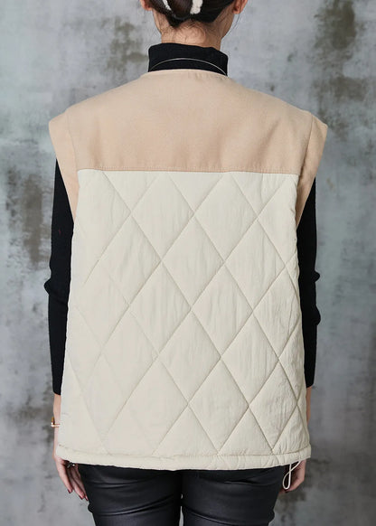 Diy Khaki Oversized Patchwork Fine Cotton Filled Puffers Vests Spring