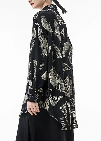 Black Button Peter Pan Collar Chiffon Blouses Spring