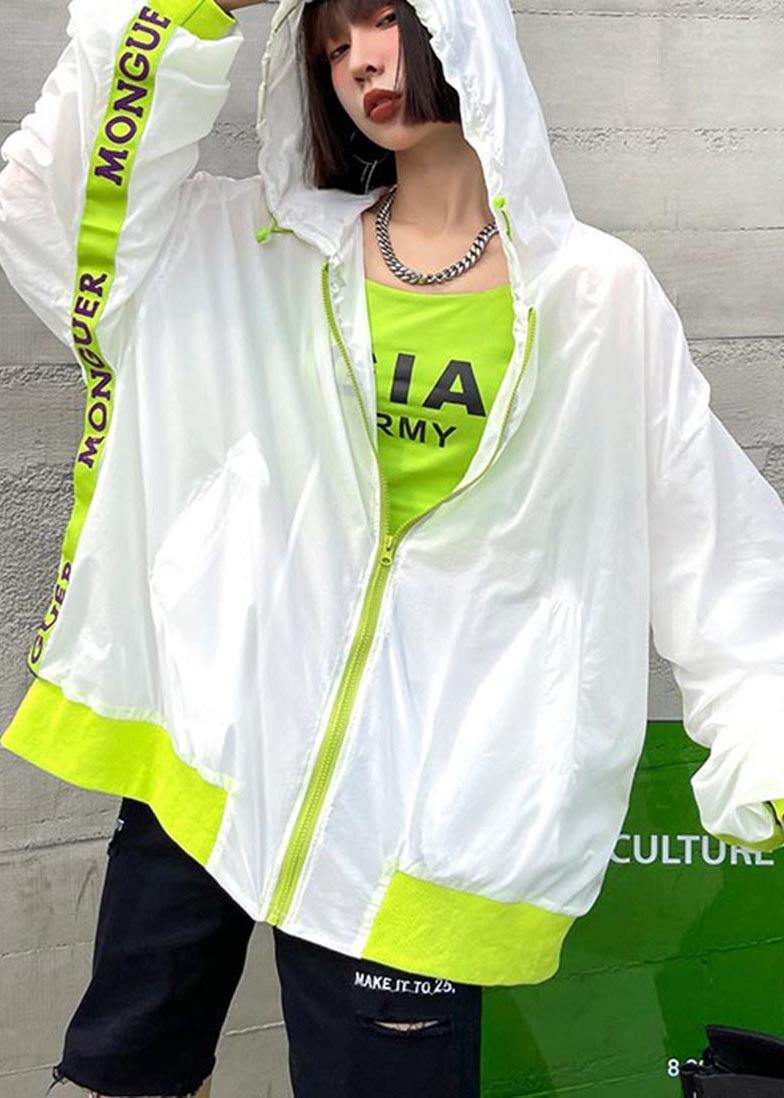 Unique White Pockets Zippered Spring Hooded Jacket