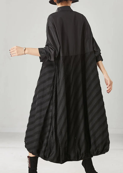 Black Oversized Patchwork Cotton Party Dress Spring