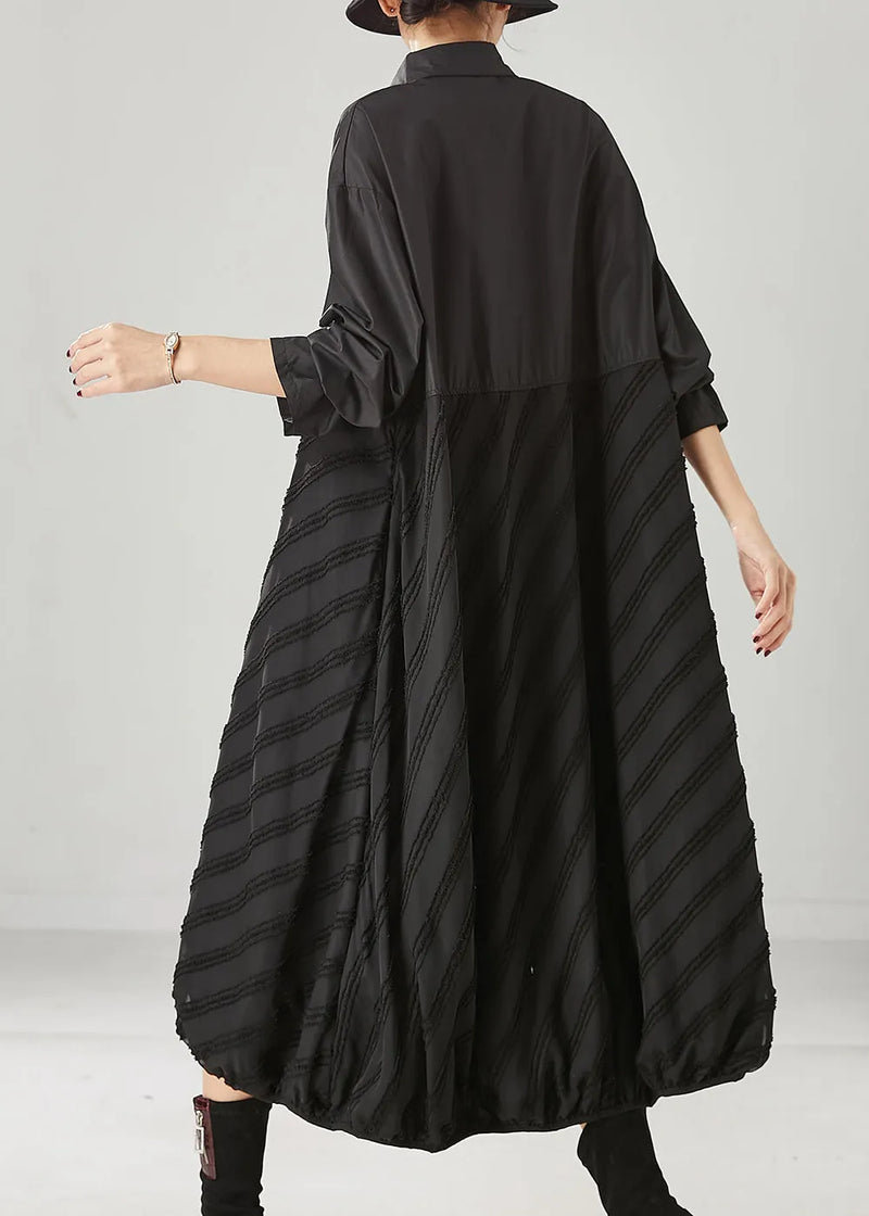 Black Oversized Patchwork Cotton Party Dress Spring