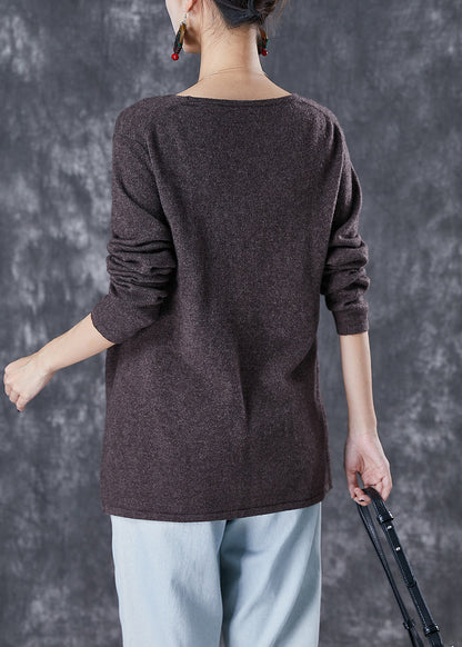 Chocolate Wool Knit Cardigan Embroideried Tie Waist Winter