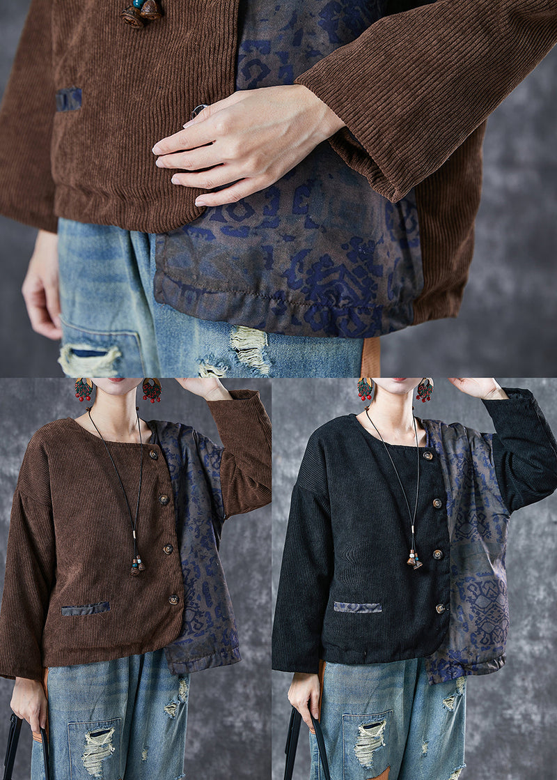 Black Asymmetrical Patchwork Fine Cotton Filled Coats Winter