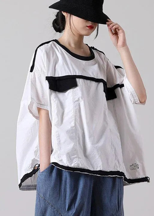 French White Cotton Shirt Tops Summer Short Sleeve