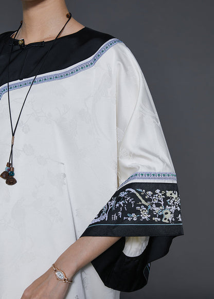 Apricot Oversized Jacquard Silk Oriental Dress Summer