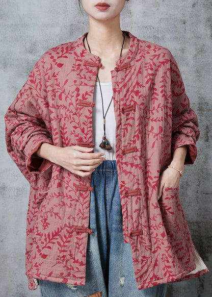 Red Oversized Print Cotton Coat Outwear Fall