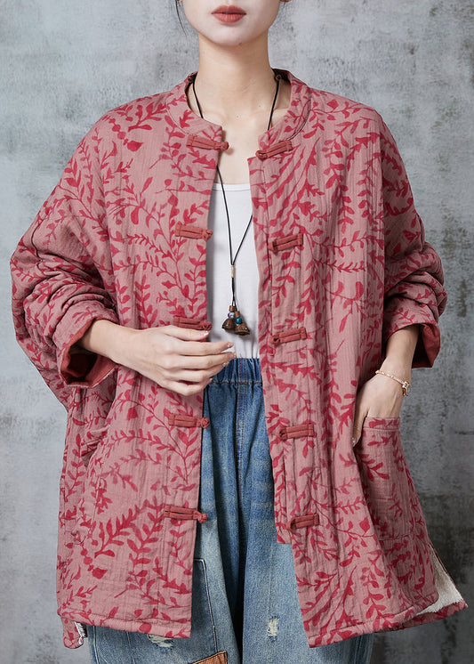 Red Oversized Print Cotton Coat Outwear Fall