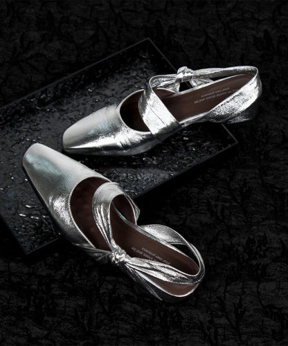 Bow Splicing Chunky Sandals Silver Sheepskin