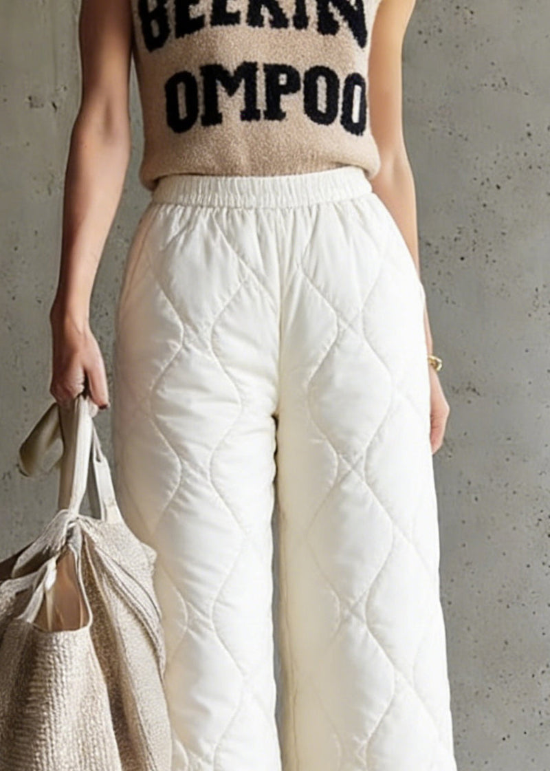 Stylish Beige Elastic Waist Fine Cotton Filled Crop Pants