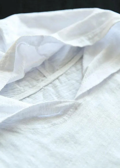 White Hooded Asymmetrical Design Summer Cotton Top Sleeveless