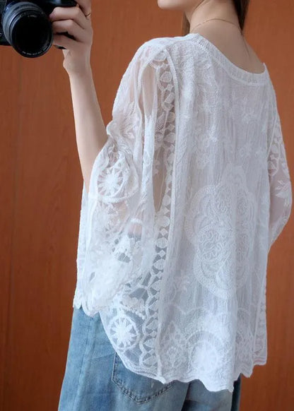Pink Asymmetrical Design Summer Lace Top