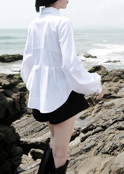 White Traveling Cotton Blouse Tops Spring