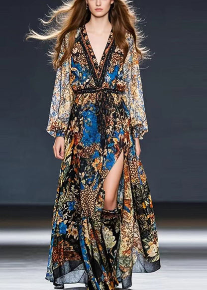 Cinched Print Chiffon Holiday Dress Fall