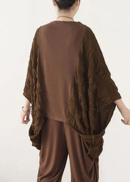 Style Chocolate Patchwork Wrinkled Top Fall